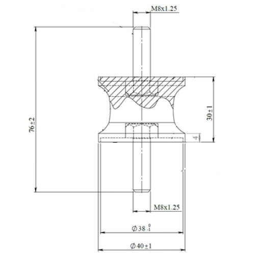 Gumijas kronšteins DAF Ø=40 /L=76 M8 CINK