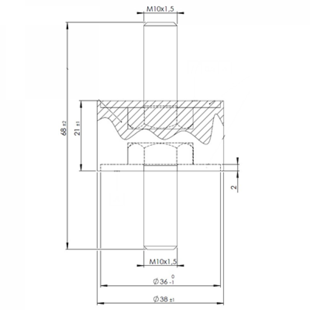 Rubber bracket Mercedes Ø=38 /L=68 M10 ZINC