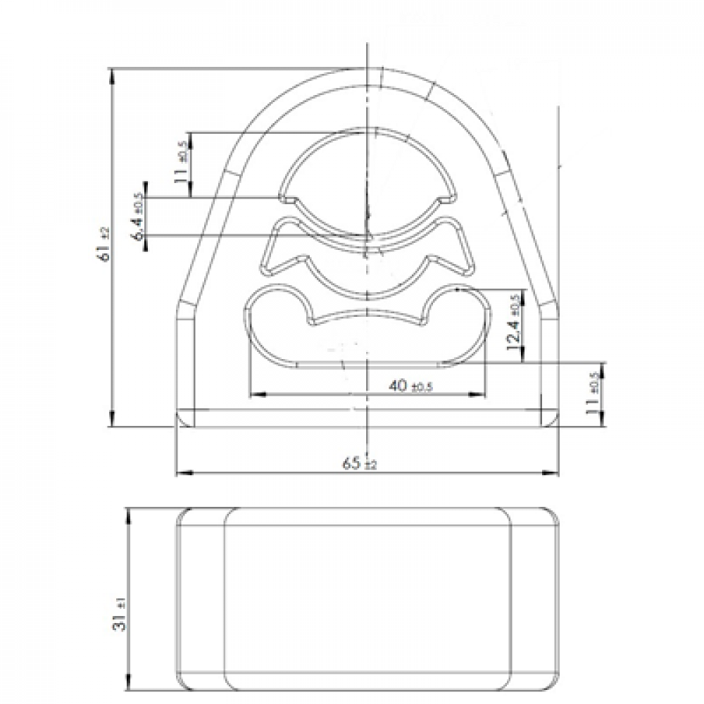 Rubber holder Mercedes L=31 W=65 H=61 Rubber