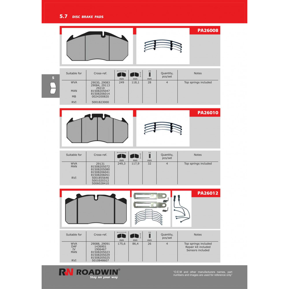 Roadwin Kravu bremžu disku kluču katalogs