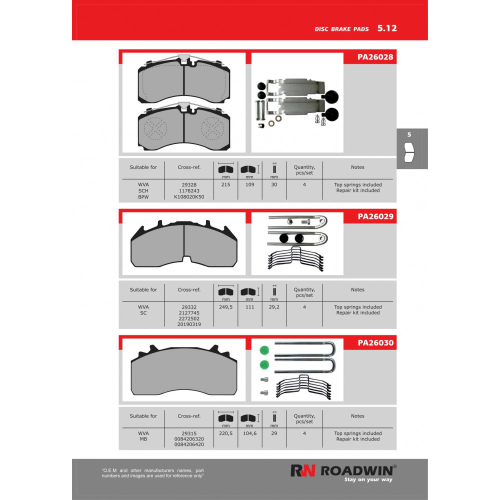 Roadwin Kravu bremžu disku kluču katalogs
