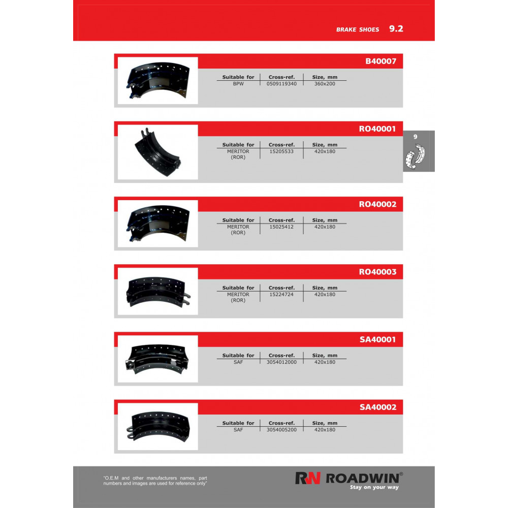 Roadwin brake drums,shoes, camshafts and rivets