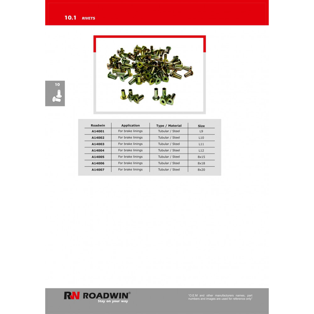 Roadwin brake drums,shoes, camshafts and rivets